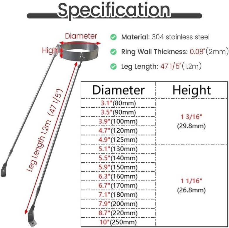 Adjustable Stove Pipe Wall Support Bracket - Extended Roof Brace for Chimney Stability Against Wind & Snow, Fits 3.5" (90mm) Diameter Pipes