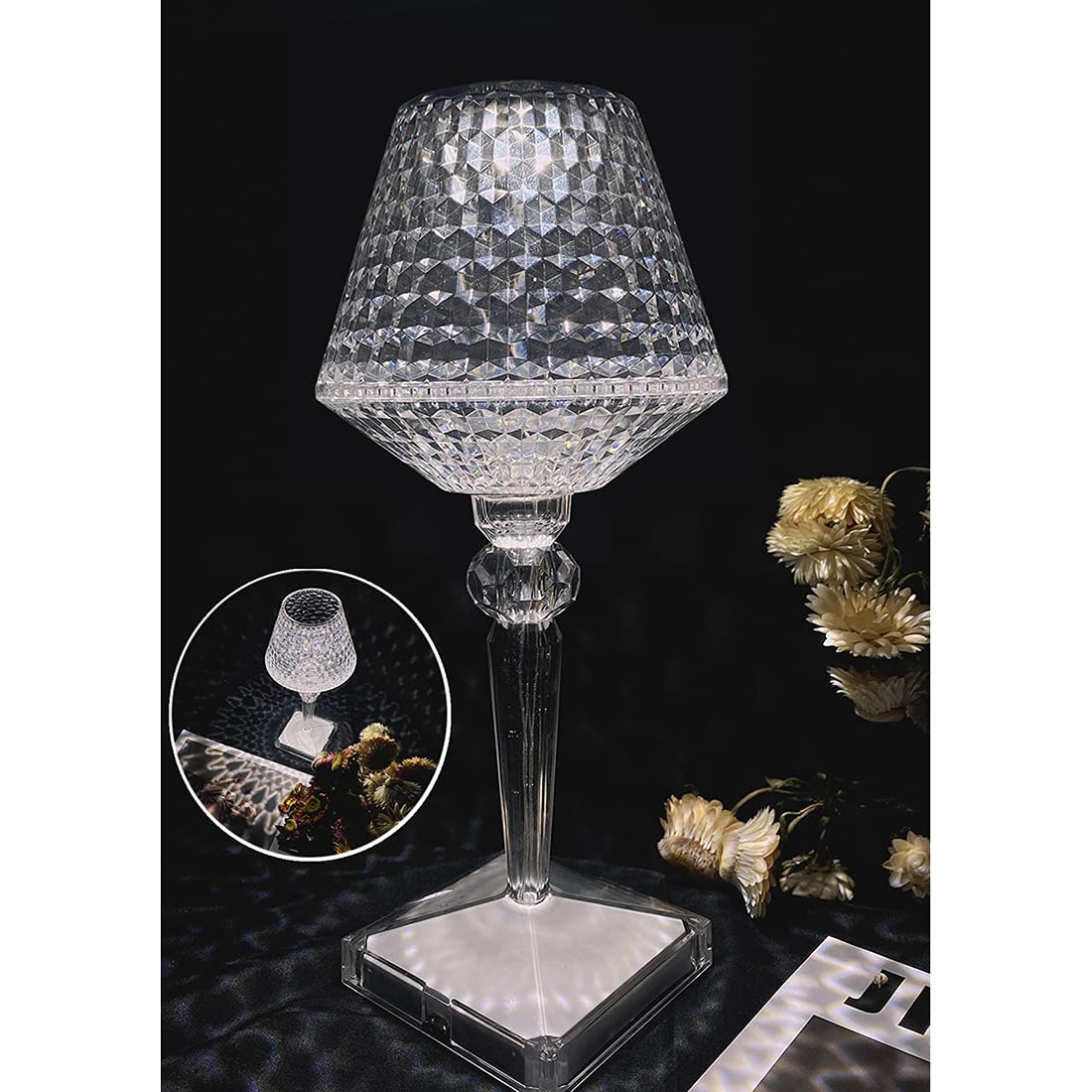 Lampada da tavolo moderna in cristallo, Lampada da comodino in argento cromato, Lampada da scrivania con interruttore on / off in linea, Luce notturna decorativa per camera da letto (Silver