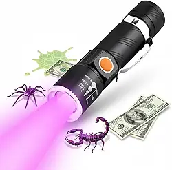 Lanterna de mao LED UV Recarregável - Luz Negra Ultravioleta Potente p/Escorpiões, Insetos, Manchas e Pets, Notas Falsas