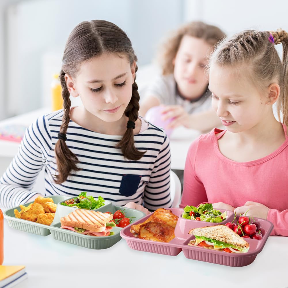4 piatti divisi con suddivisione, 4 scomparti, piatti menuali, riutilizzabili, piatti da spuntino, stoviglie infrangibili per adulti e bambini (27 cm)