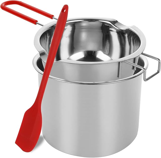 ZOFUN 3 Pcs 600 ML/21 Oz Double Boiler, 304 Staninless Steel Double Boiler Pot with 16cm Heating Pot & Silicone Scraper, Melting Pot Kit for Chocolate Cheese Candy Butter Candle Soap Melting