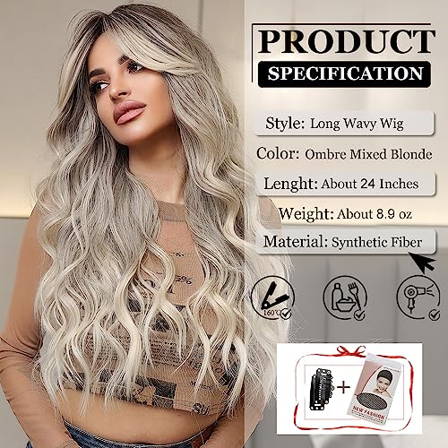 Esmee Long Wavy Ombre Mixed Blonde Wigs for Women Natuaral Synthetic Hair Heat Resistant Wig for Daily Party Cosplay Use - Image 2