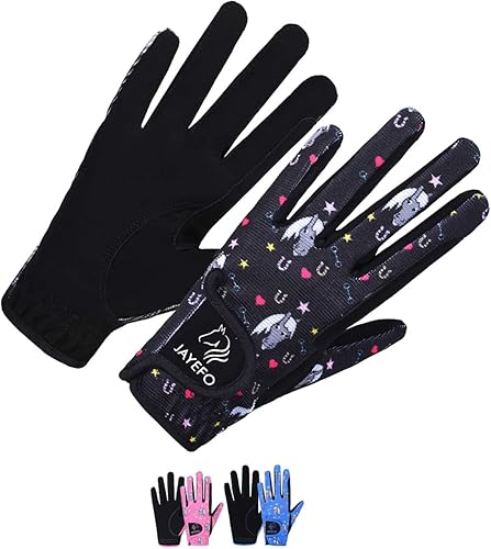 Jayefo Guantes de equitación para niños (negro, edad 8-10 años)
