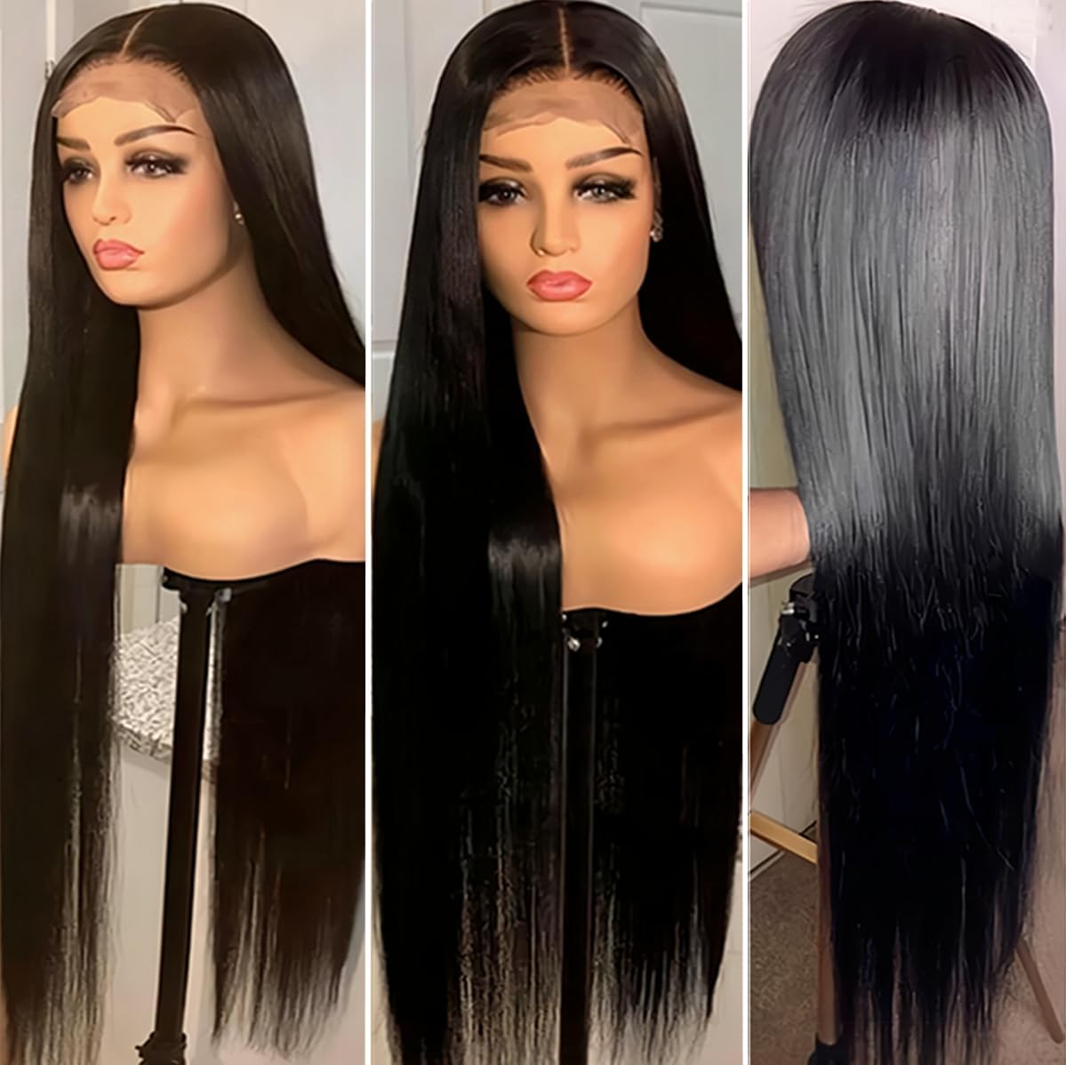 Straight Lace Front Wigs Human Hair for Black Women Glueless Wear and Go Brazilian Virgin 24Inch HD 4x4 Lace Closure Wigs Pre-Plucked with Baby Hair