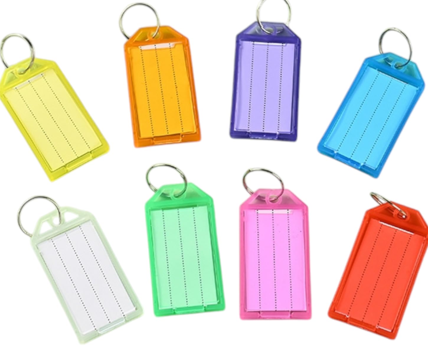 150 Pack Tough Plastic Key Tags with Strong Split Ring and Flap Label Window Colored Identifier ID Keychain Tag for Luggage, 8 Assorted Colors