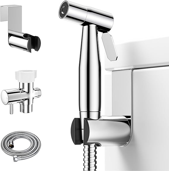 Arofa Chrome Handheld Bidet Sprayer for Toilet - Stainless Steel Cloth Diaper Jet Spray, Adjustable Water Pressure Control With Spray Hoses for Baby/Feminine Wash Arofa Chrome Handheld Bidet Sprayer for Toilet - Stainless Steel Cloth Diaper Jet Spray, Adjustable Water Pressure Control With Spray Hoses for Baby/Feminine Wash