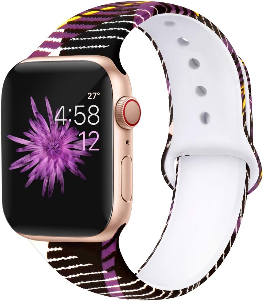 Kaome Floral Bands Compatible with App le Watch Band 42mm 44mm, Soft Silicone Fadeless Pattern Printed Replacement Strap Bands for Women, Compatible with iWatch Series 5/4/3/2/1, S/M