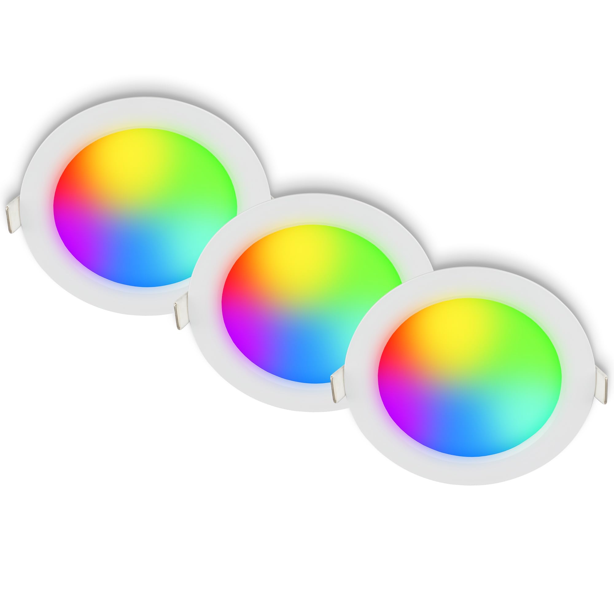 BRILONER - 3er Set LED Einbaustrahler 230V mit Fernbedienung, dimmbar, RGB, CCT wamweiß bis kaltweiß, Spot, Deckenspots, Einbauleuchten, Badezimmer, Einbauspots LED, 12x4 cm, Weiß