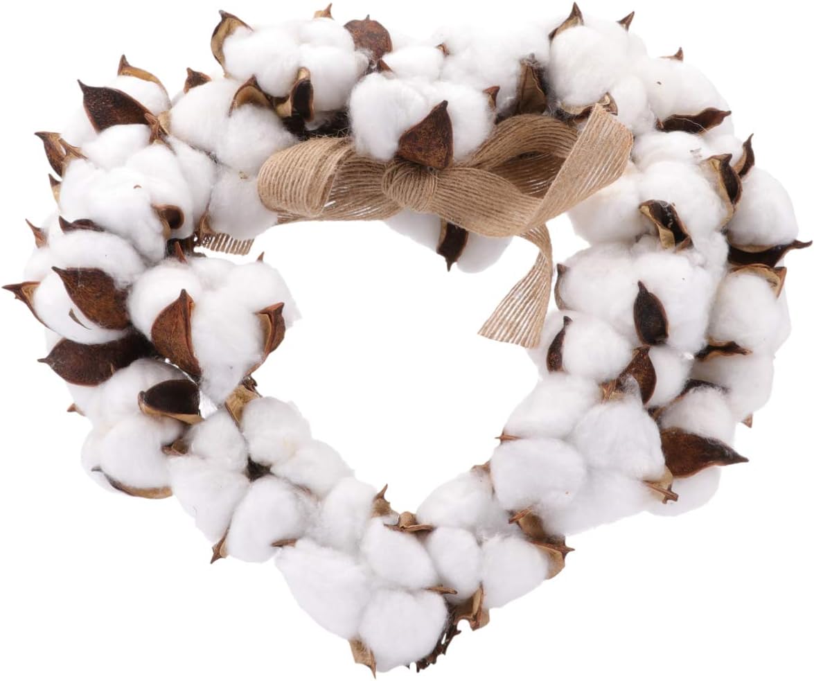 VOSAREA Home Decor Cotton Wreath Farmhouse Decor Rattan Garland Ornament Heart Rustic Wedding Wreath Front Door Fireplace Window Vintage Wedding Decor