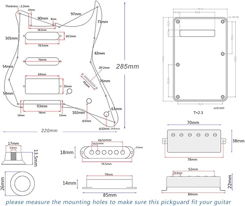 Miniatura 6 de Golpeador precableado con juego de pastilla SSH, 3 capas con protector de púa cargado de alto rendimiento Alnico V Pastillas Humbucker de bobina