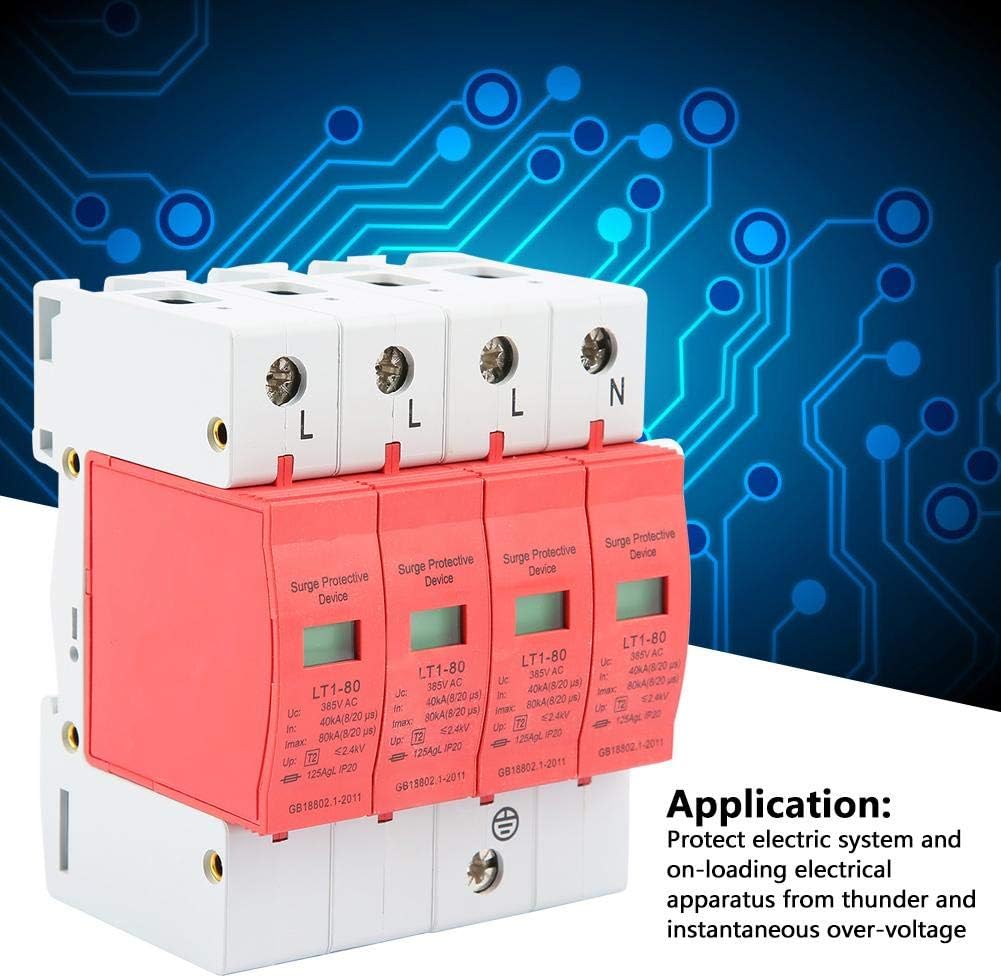 LT-40/80 Voltage Arrester Device 4P 40-80KA Low-Voltage House Protector for Home EMP Protection Electric System 2.4 kV (4P)
