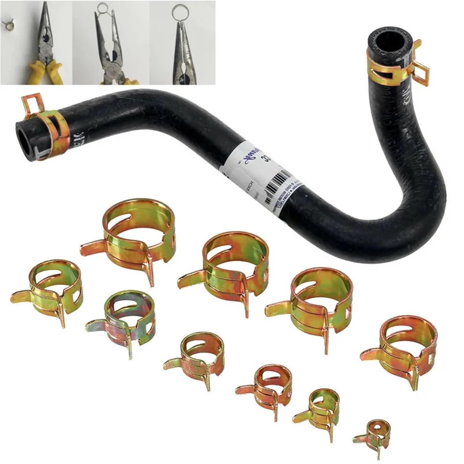 Juego de 75 60 piezas de 6-15 mm for manguera de CPU, aceite, combustible, agua, abrazadera de banda, sujeción metálica de acero al manganeso 65MN(75Pcs)