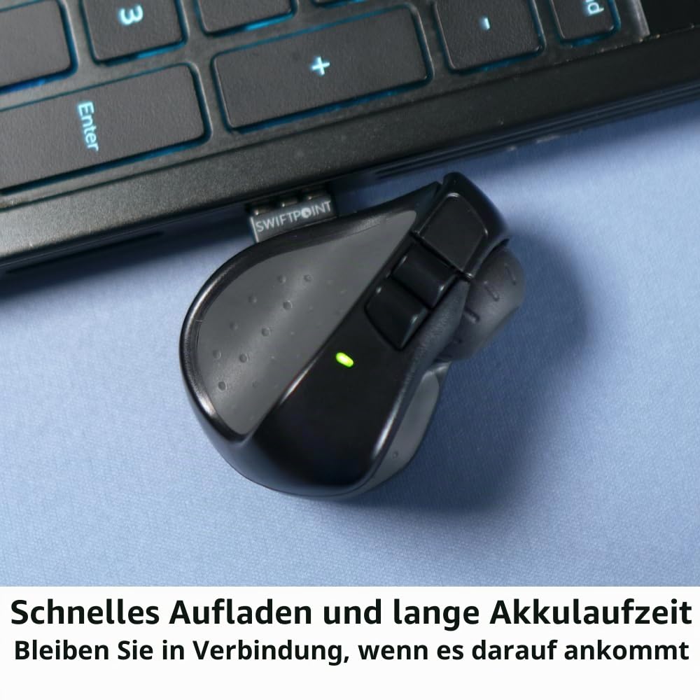 Swiftpoint ProPoint Wireless Ergonomic Mouse & Presentation Clicker with Health Software, Vertical Pen Grip, Virtual Laser Pointer & Spotlight, Compatible with iPad & Includes iOS App, Black/Gray