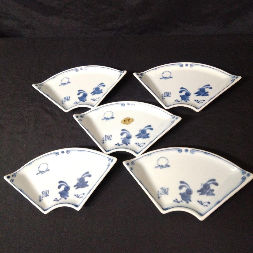 新品 波佐見焼 高山窯 うさぎ 楕円形銘々皿5枚 湯呑み5個セット お祝い