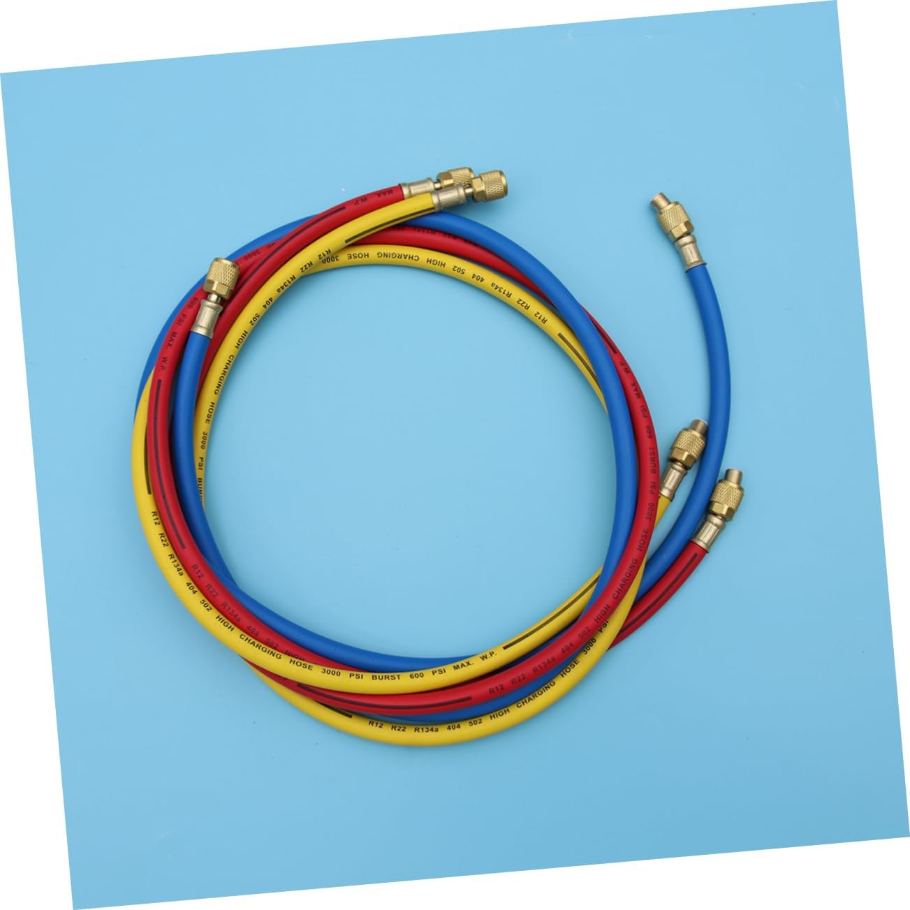 60 Inch 1/4 SAE Charging Hoses with Shut Off, 600 Psi HVAC Set