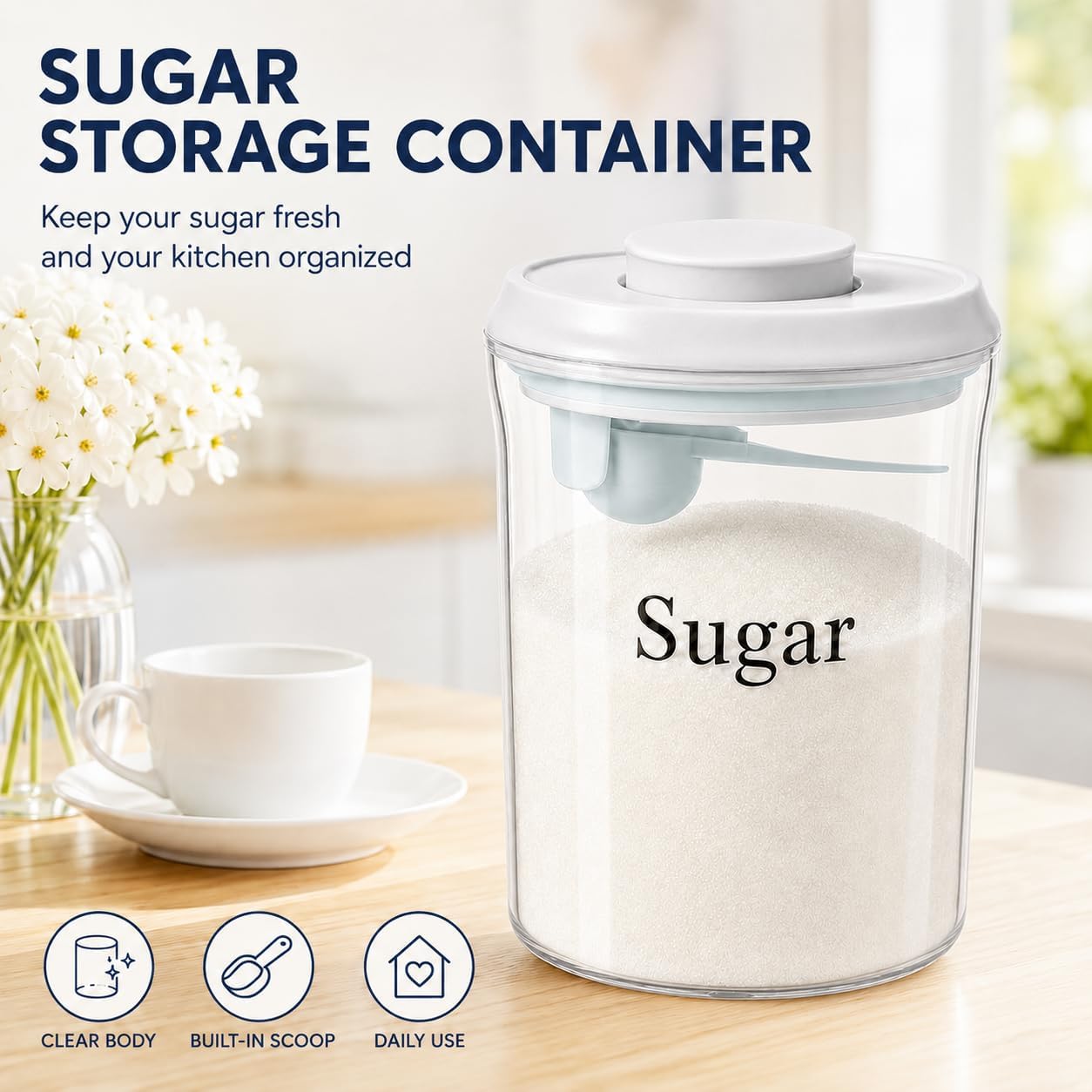 Sugar Bowl,BPA-Free Sugar Jar With Spoon Holder For Kitchen,Coffee Bar