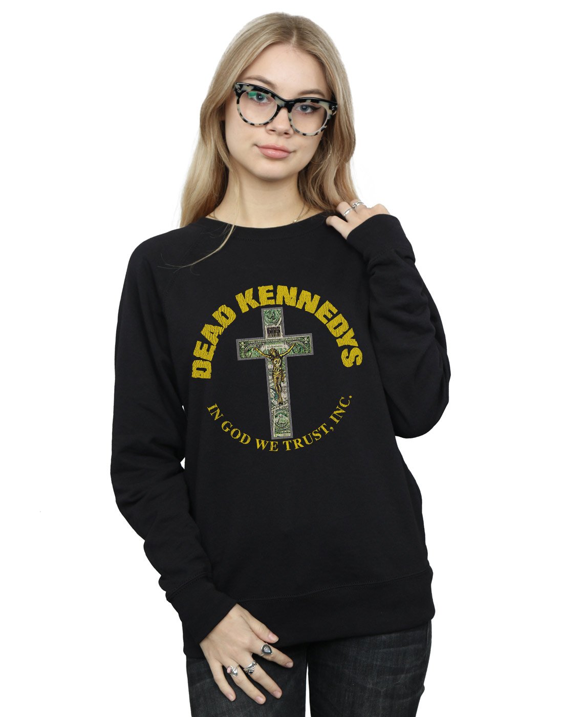 Absolute Cult Dead Kennedys Women's in God We Trust Sweatshirt Black Small