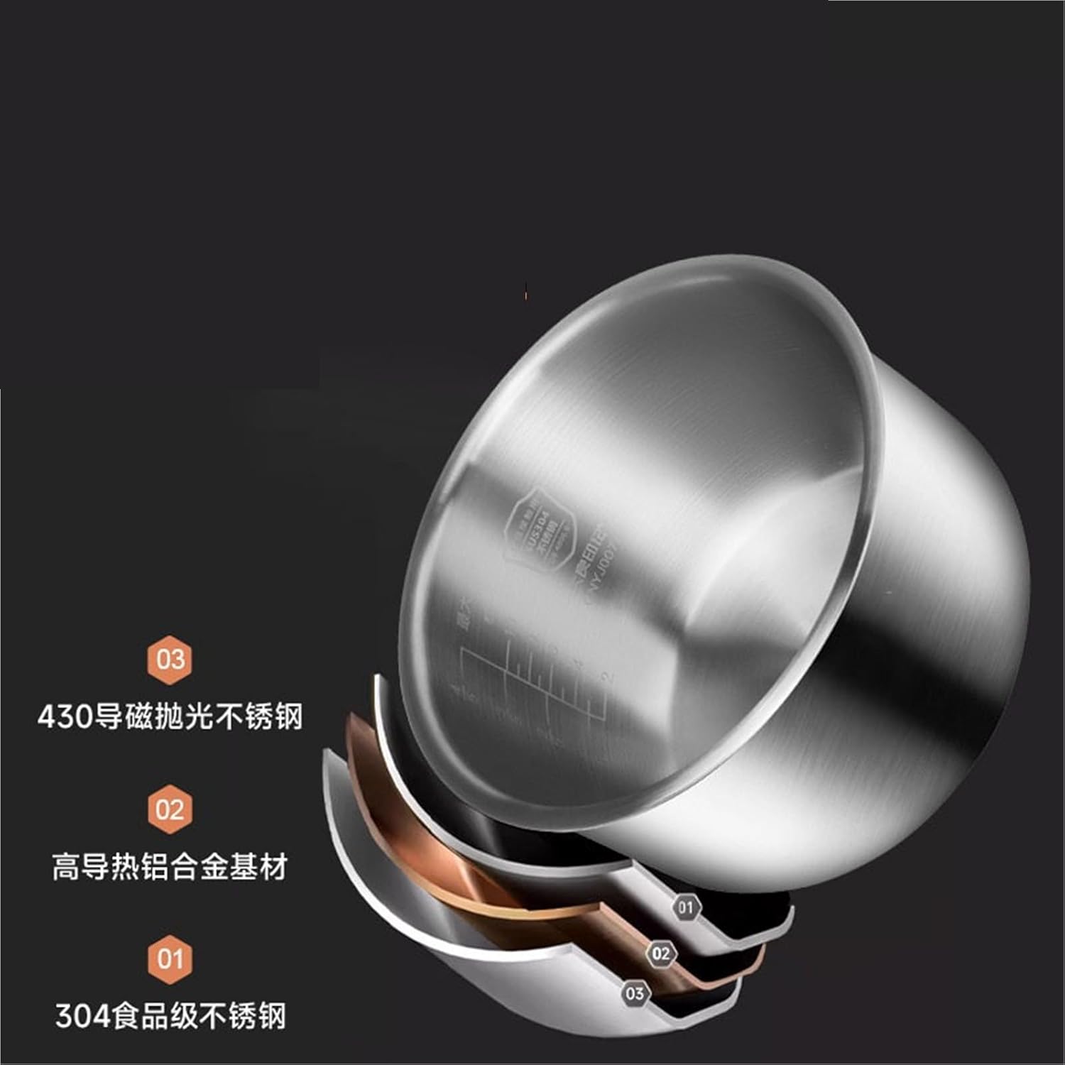 Stainless Steel Pot Liner Compatible for Philips HD2033 Electric Pressure Cooker Liner 5L Replace The Inner Pot Rice Cooker Container Replacement Inner Pot Kitchen Tools Rice Cooker Parts