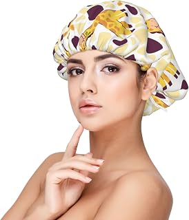 Cute Giraffe Pattern Satin Sleeping Cap Bonnet Sleep Cap with Elastic Band Head Hair Cover Night Hat Beanie Hats Black