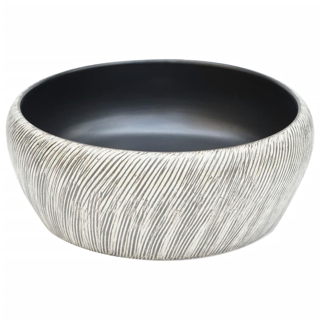 vidaXL Lavabo sobre Encimera Redondo, Lavamanos de Tocador, Lavabo de Fregadero, Lavamanos sobre Encimera para Baño Aseo, Cerámica Negro y Gris