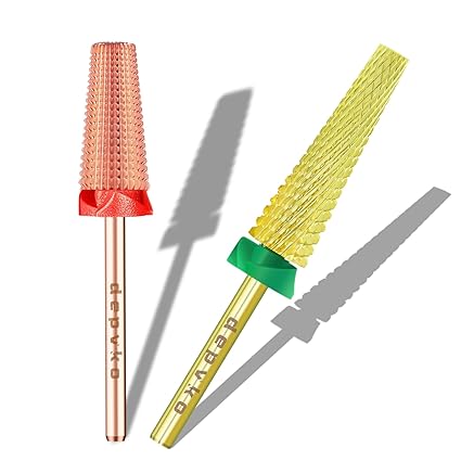 Super Long 5 in 1 Nail Drill Bits (Gold-C) with Classic 5 in 1 Nail Drill Bit (Fine)