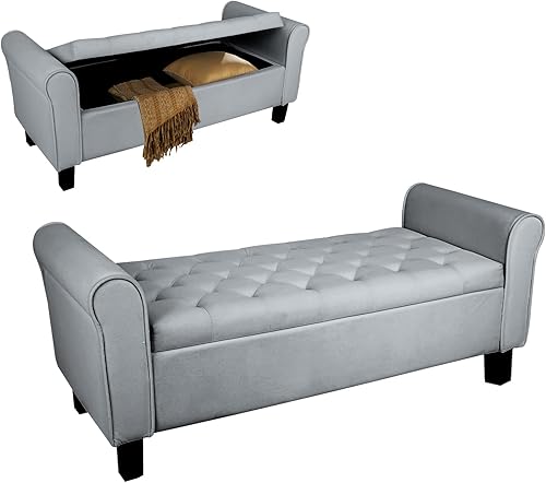 ECOMEX Banco de almacenamiento tapizado de terciopelo para dormitorio, color gris oscuro, 51.2 x 19.7 x 20.5 pulgadas