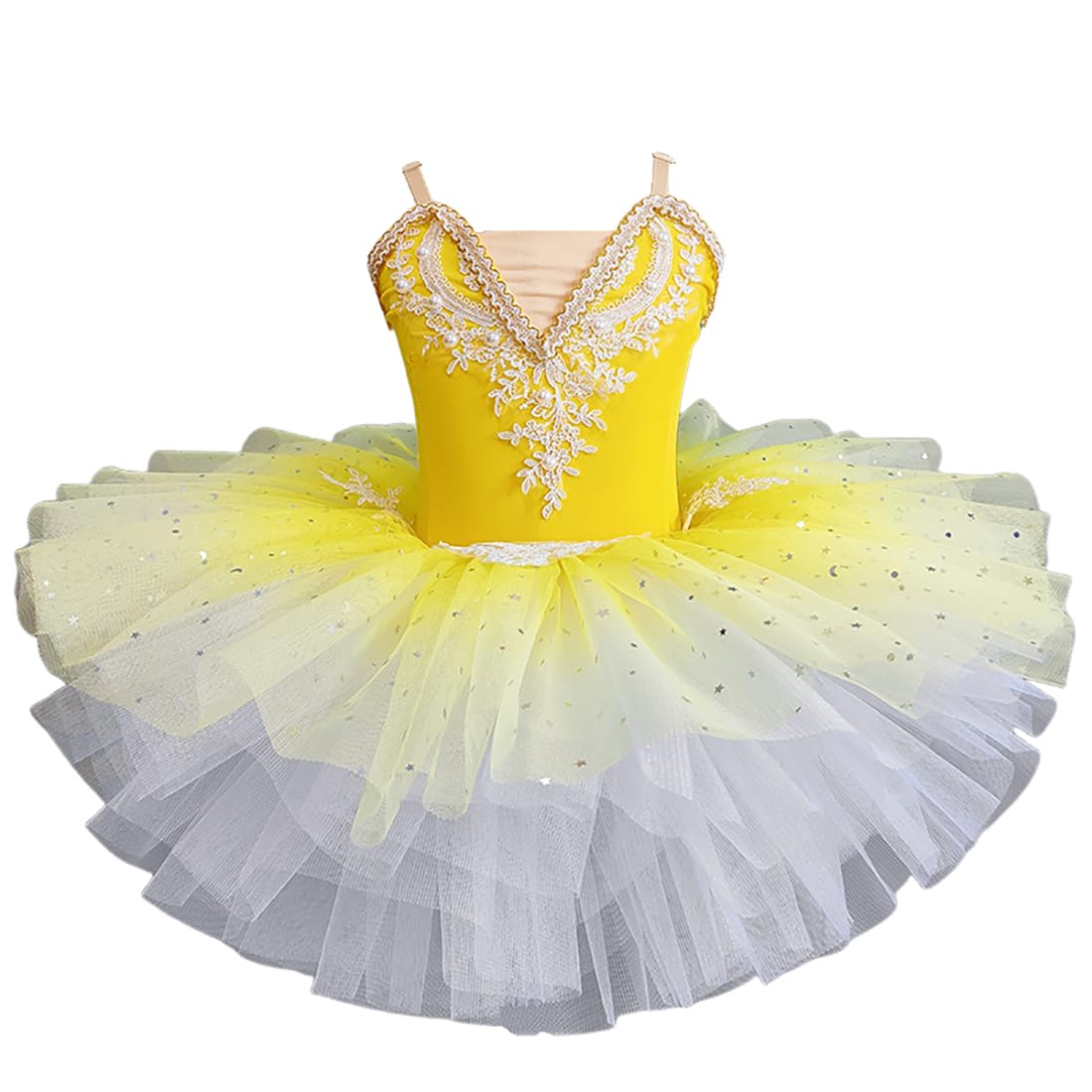 Ragazze Balletto tutù Abito Luccicante Gonfio Tulle Scollo a V Costume Ballerina per Bambine Spettacoli di Danza
