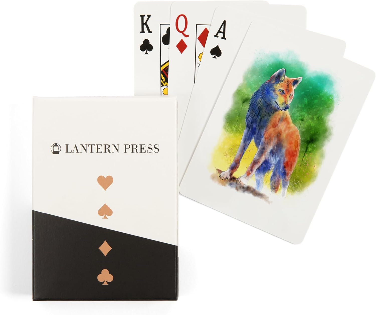 Lantern Press Wolf, Watercolor, 52 Playing Cards for Adults, Poker Size Card Deck