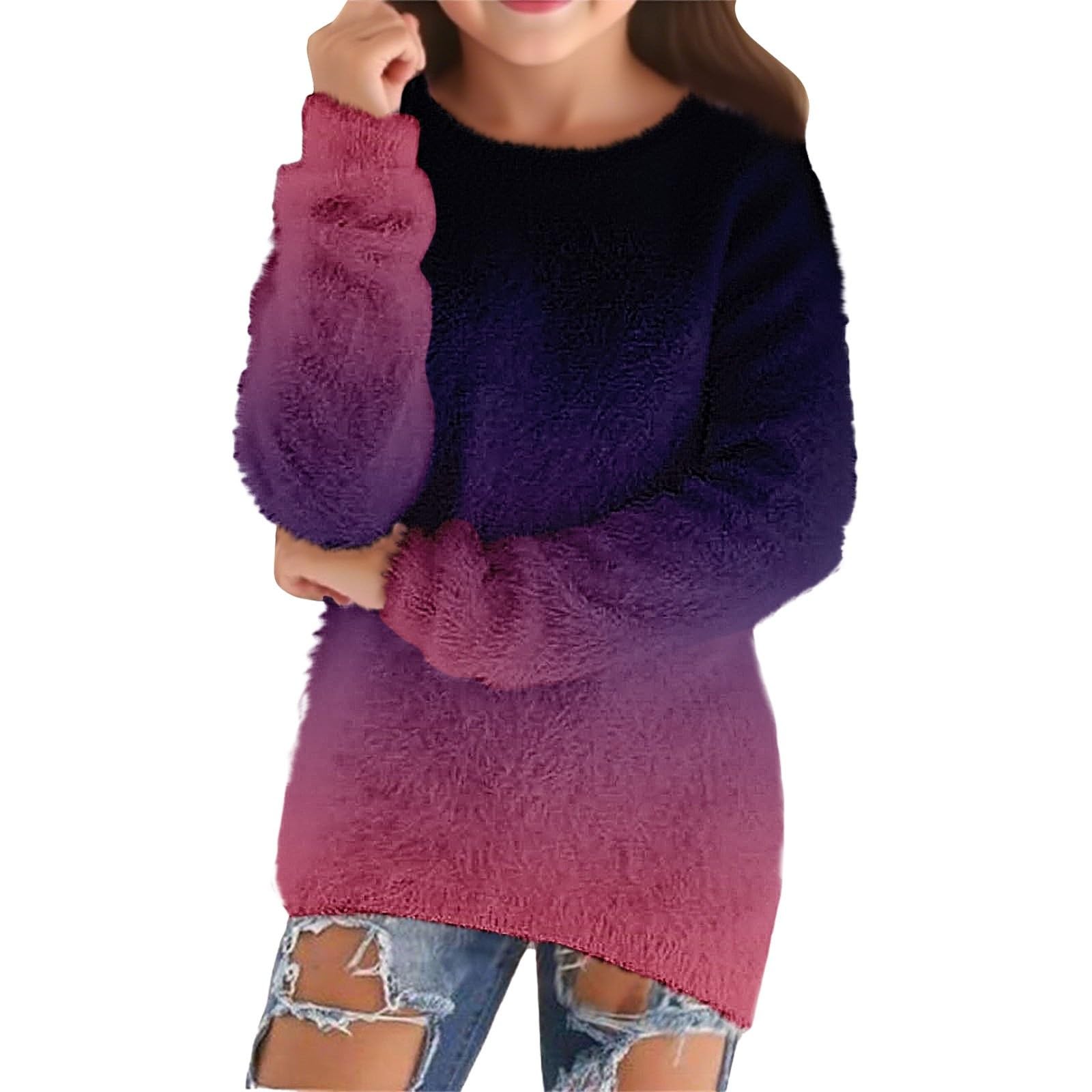 Sudaderas de forro polar para niñas, mullidas, de manga larga, para invierno, cálidas, informales, con cuello redondo, a la moda, suave, acogedora, de felpa