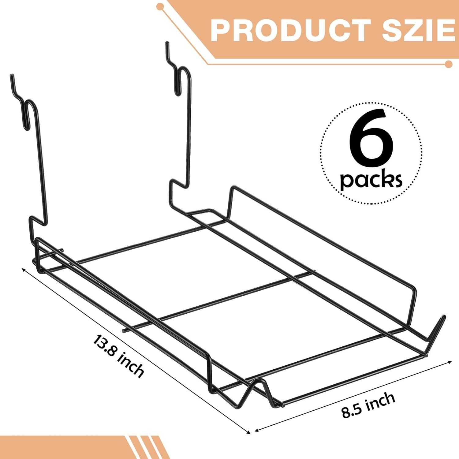Yaocom 6Pcs Metal Hat Rack Display, Black, Wall Mounted, Multifunctional Storage for Slatwall, Grid, Pegboard, Home Retail Shop Store Boutique Organizer