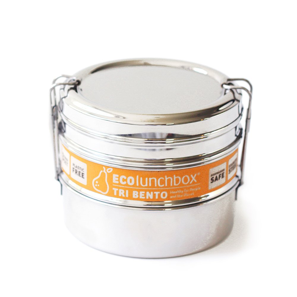 ECOlunchbox Tri Bento 3-Tier Stainless Steel Lunch Box | 4.5 Cups (36 oz) Capacity | 5.25 x 5.25 x 4 inches (13.5 x 13.5 x 10 cm) | Perfect for Meal Prep, Snacks & Portion Control | Durable, BPA Free