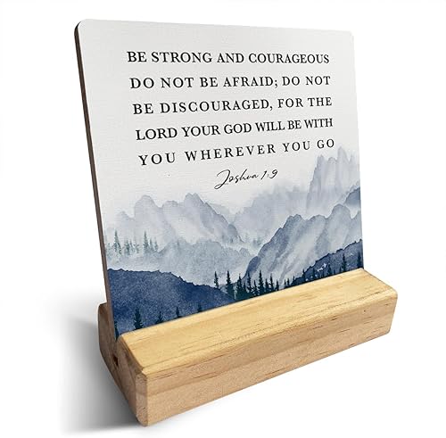 Miniatura 43 de Letrero de madera con versículos bíblicos con texto en inglés "Country Be Still and Know That I am God", decoración de escritorio cristiana