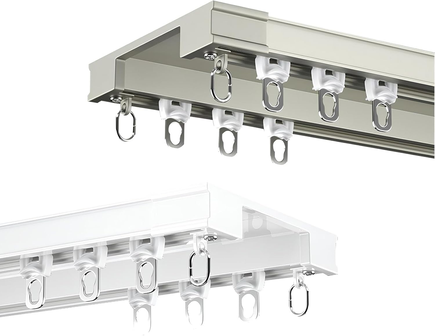 Heavy-Duty Double Curtain Track - 70cm/2.2ft Aluminium Ceiling or Wall Mount Rod for Living Room, Bedroom, Room Divider - Durable & Stylish White Solution