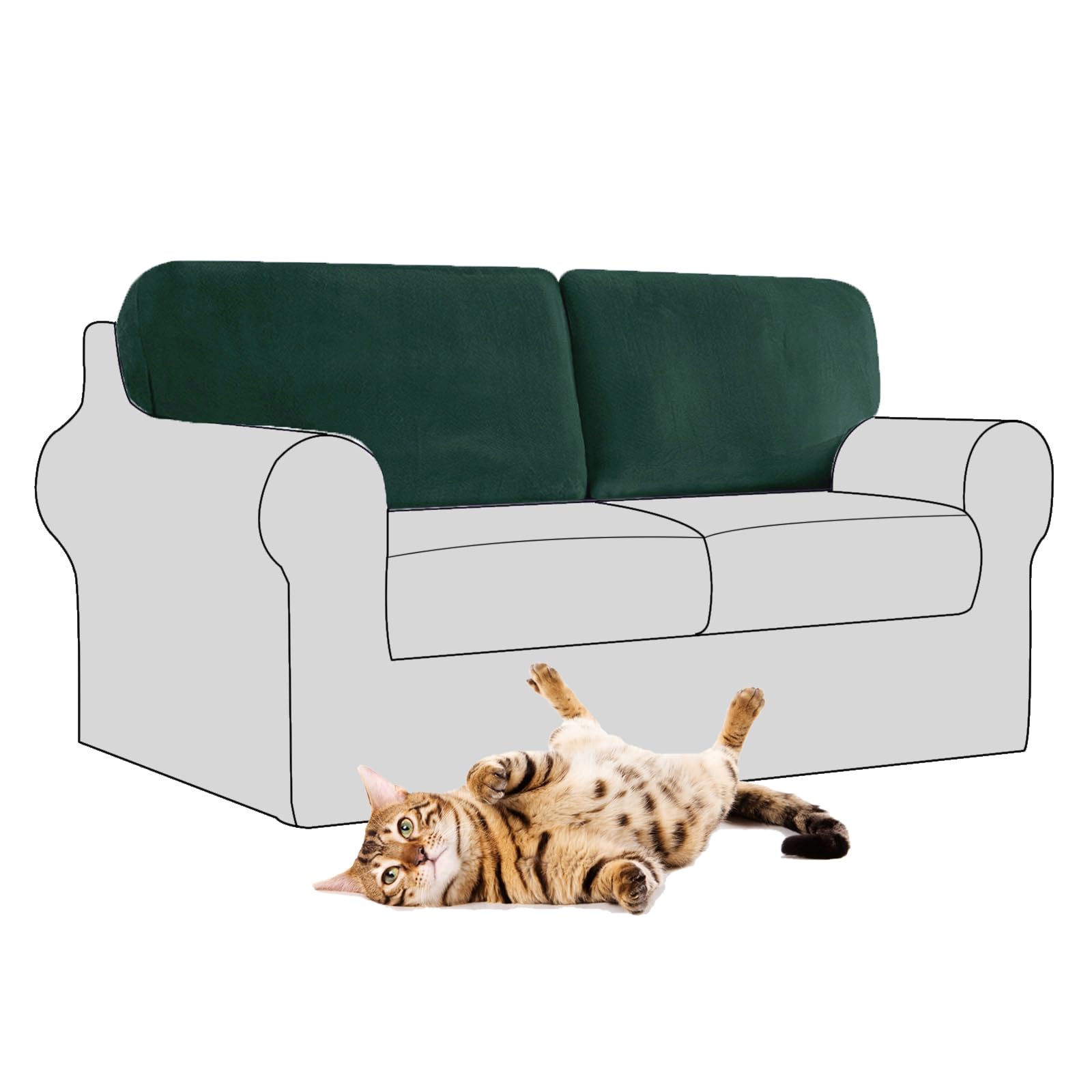 SYLC Stretch Velvet Sofa Backrest Cover, Back Cushion Covers Non-Slip Sofa Cushion Slipcovers for Couch Chesterfield Caravan RV Dinette (Dark green,2 pcs Square M)