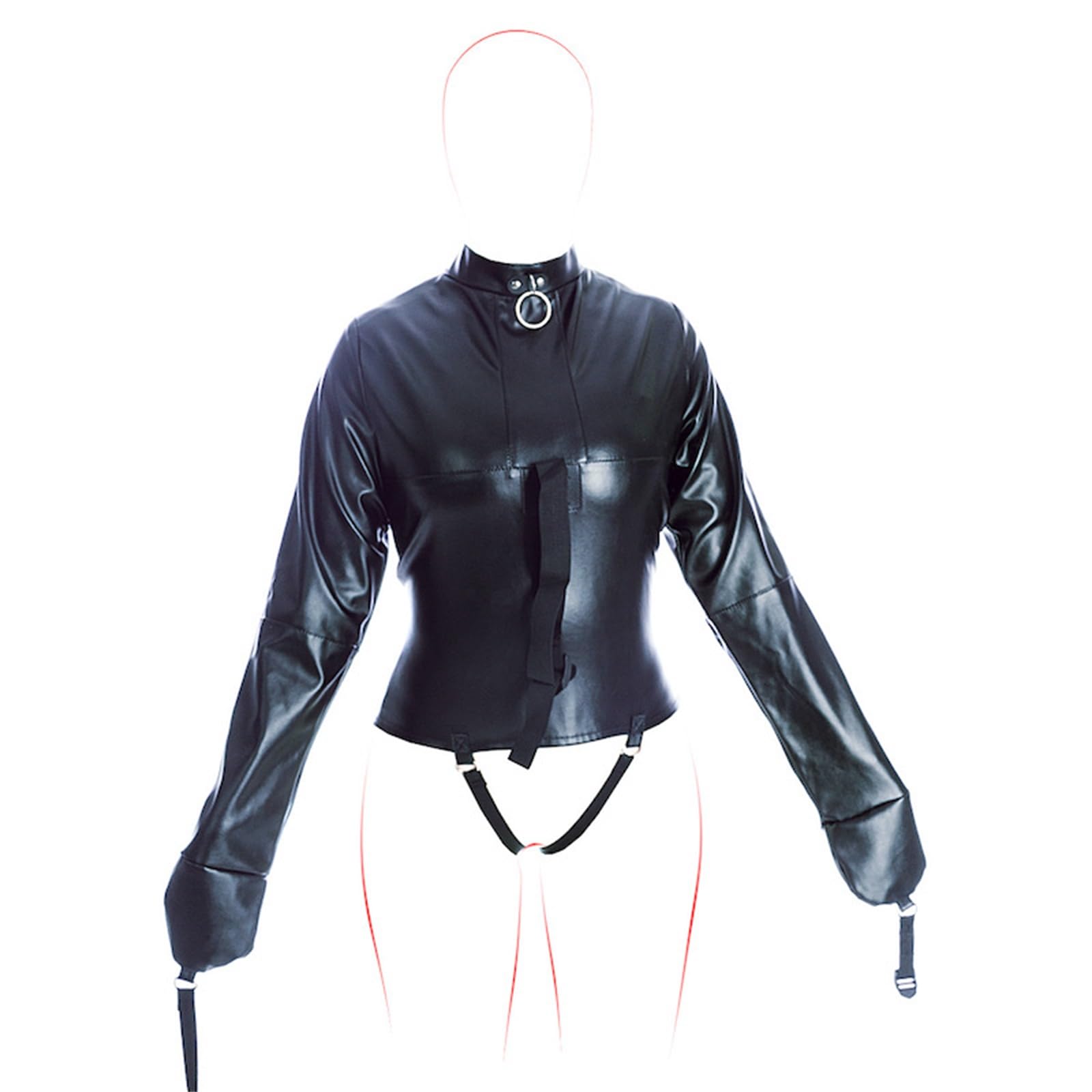 Body in pelle di castità BDSM Bondage Lingerie erotica in pelle, braccialetti bondage Borse di contenimento Manette, giocattoli sessuali for coppie(B)