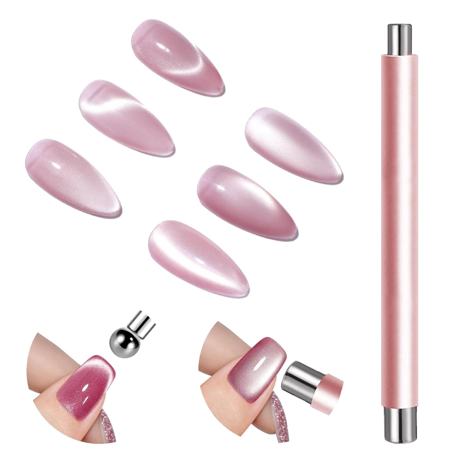 Ultra-Forte Magnetico Doppia Testa, Strumento Magnetico per Smalto Gel Effetto Occhio di Gatto per Nail Art Fai-da-Te a Casa (Oro Rosa)