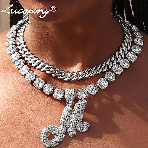 Cuban Link Chain for Women - Silver Initial Necklace, 14mm Cursive Chain for Hip Hop Jewelry2