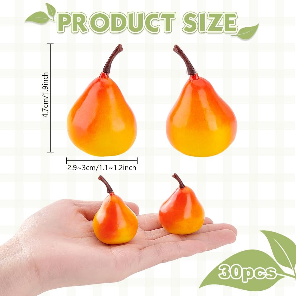 PH PandaHall 30pcs Aritificial Pears 1.2x1.8 Inch Mini Faux Pear Decorative Plastic Fruits Realistic Small Pears Model Dector for Kitchen Desktop Centerpiece Photography Props
