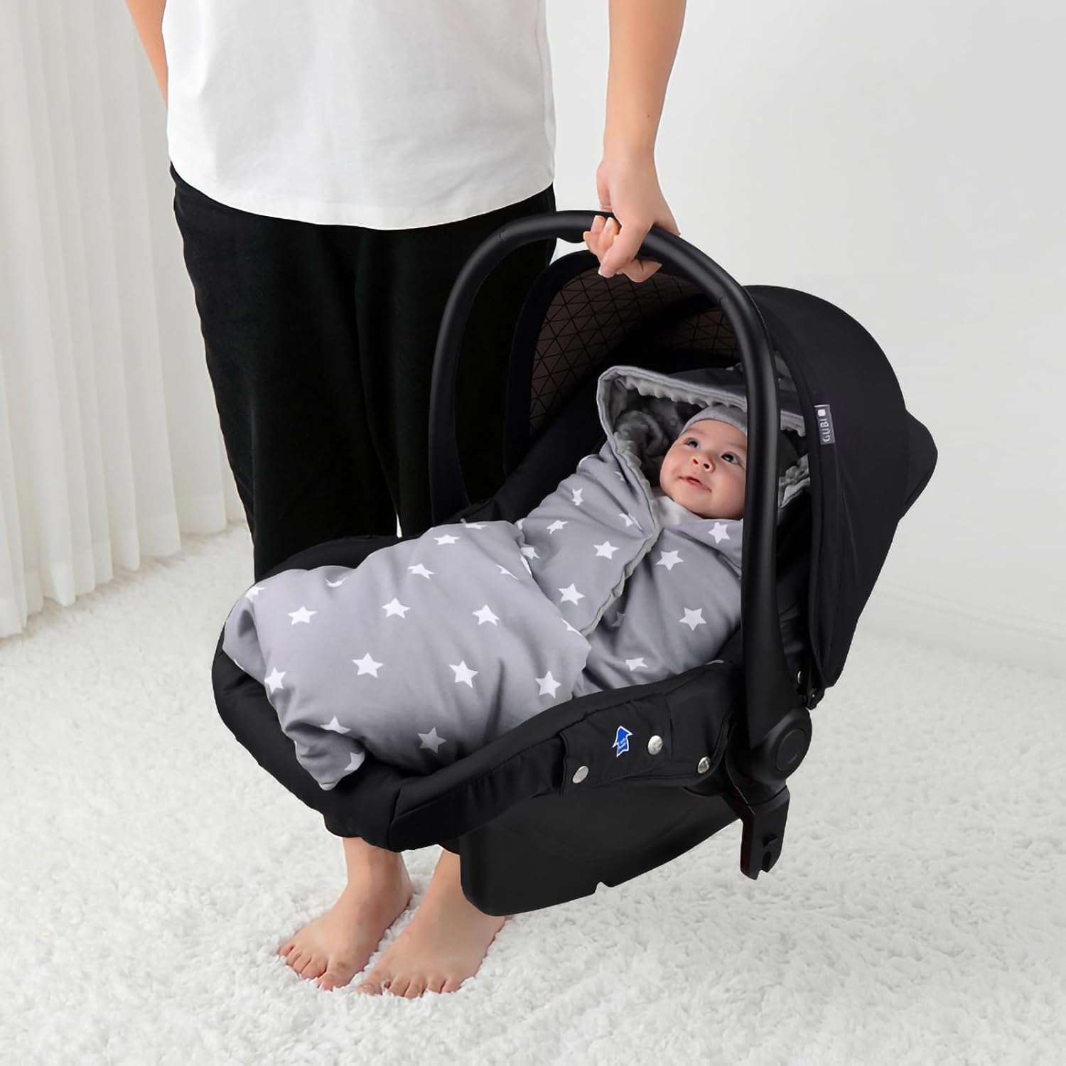 Bebamour Winter Car Seat Cover and Baby Swaddle Blanket - Newborn Wrap for Girls Boys, Warm Winter