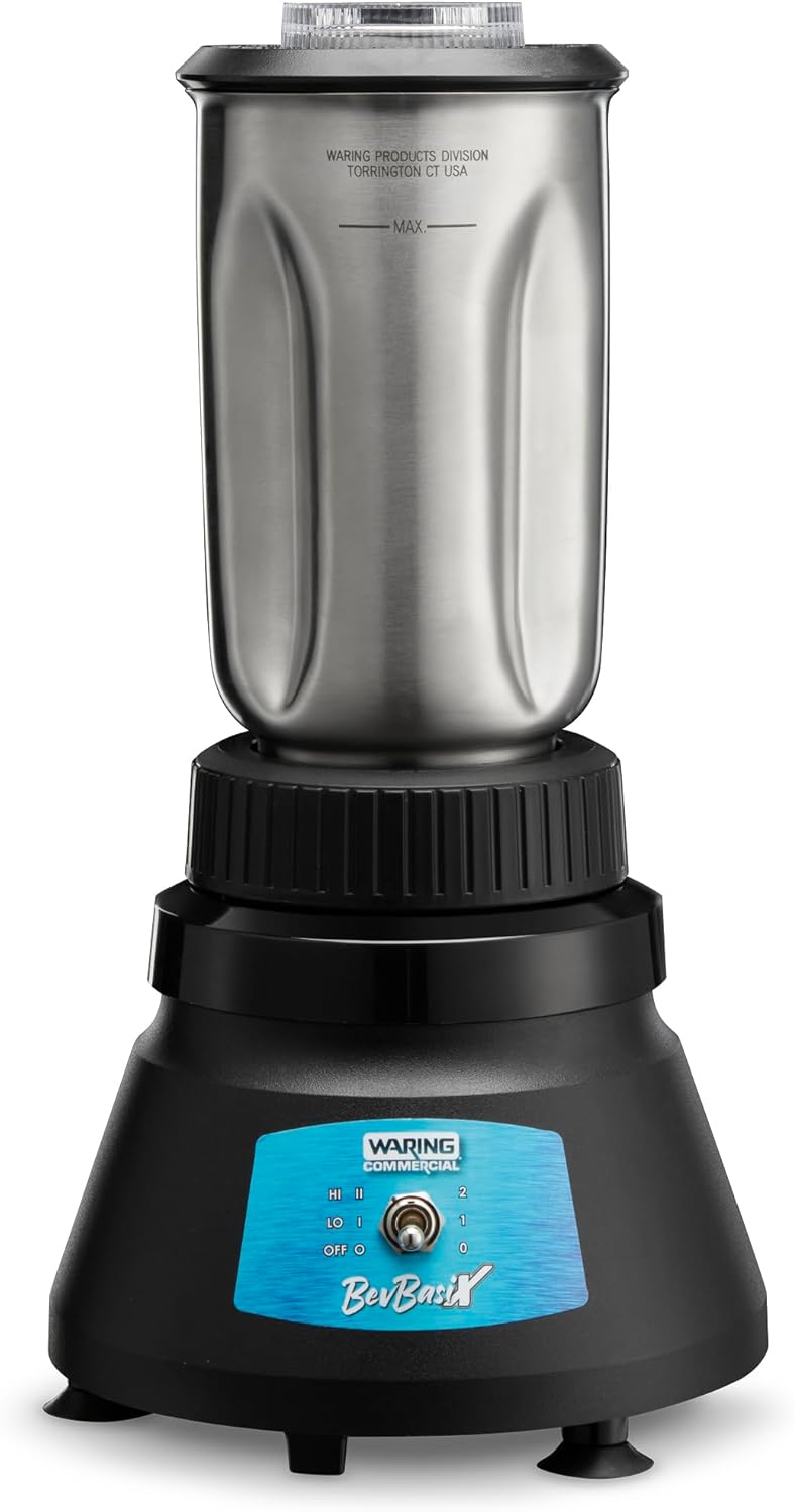 Waring Commercial Countertop Bar Blender, BevBasix™ Light Duty 1/2 HP with 32 oz Stainless Steel Container, Made in the USA, Professional Foodservice Use for Frozen Cocktail Drink, Dips, Smoothies