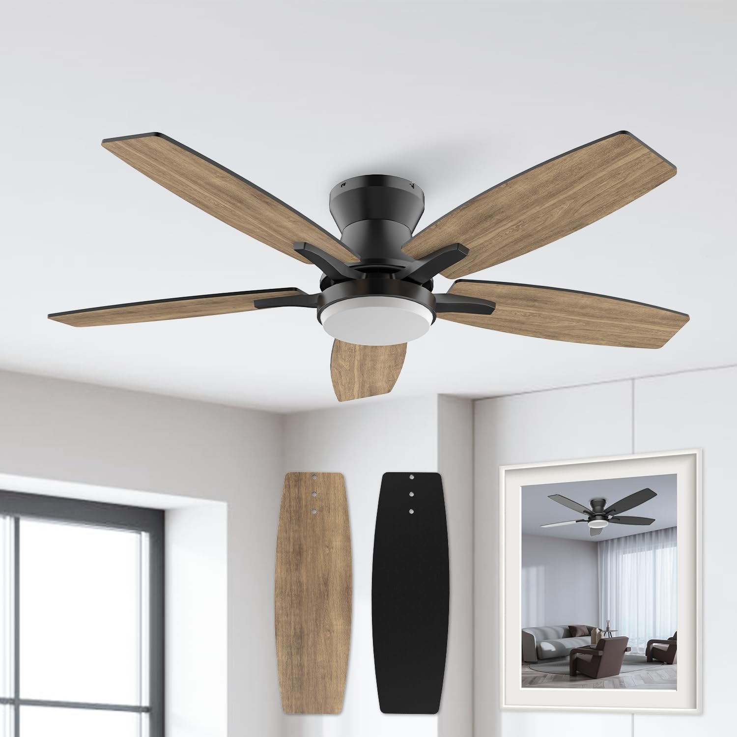 Airwit Ventilador de Techo 107 cm con Luz, Empotrado, 6 Velocidades, Negro