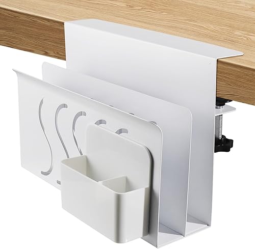 Mesa auxiliar con almacenamiento, organización de escritorio lateral con abrazadera con soporte magnético para bolígrafo, diseño de agujeros de