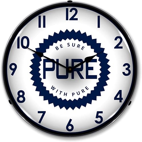 Esté seguro con el reloj de pared LED Pure Oil, Retro/Vintage, iluminado, 14 pulgadas