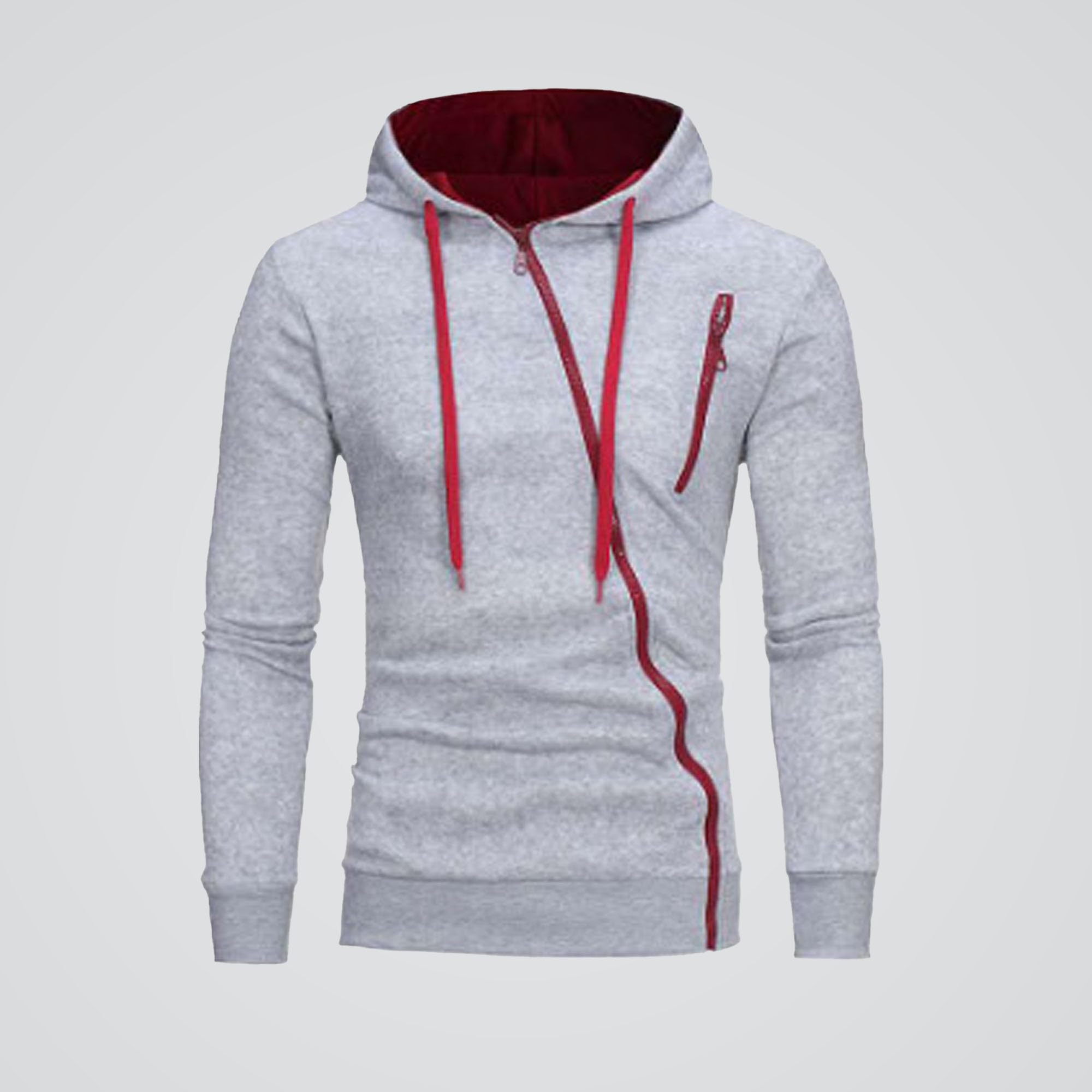 Conjunto de sudadera con cremallera diagonal para hombre, chaqueta