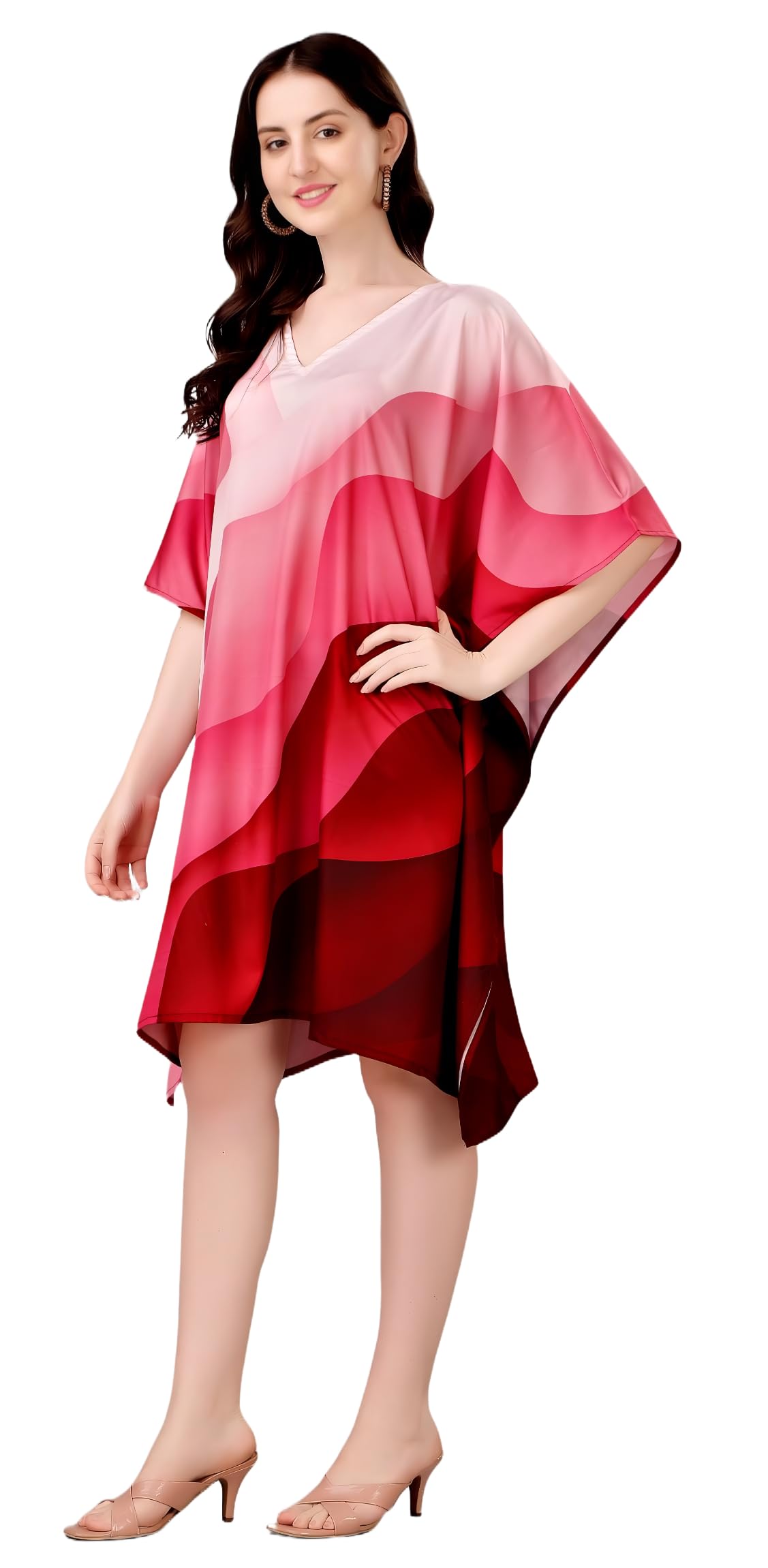 Silk Sutra Women's Ethnic Wear Multicolor Knee-Length Nightgown by Silk Sutra – V-Neck, Polyester Blend, Free Size (STC-KURTI-KAFTAN-162)