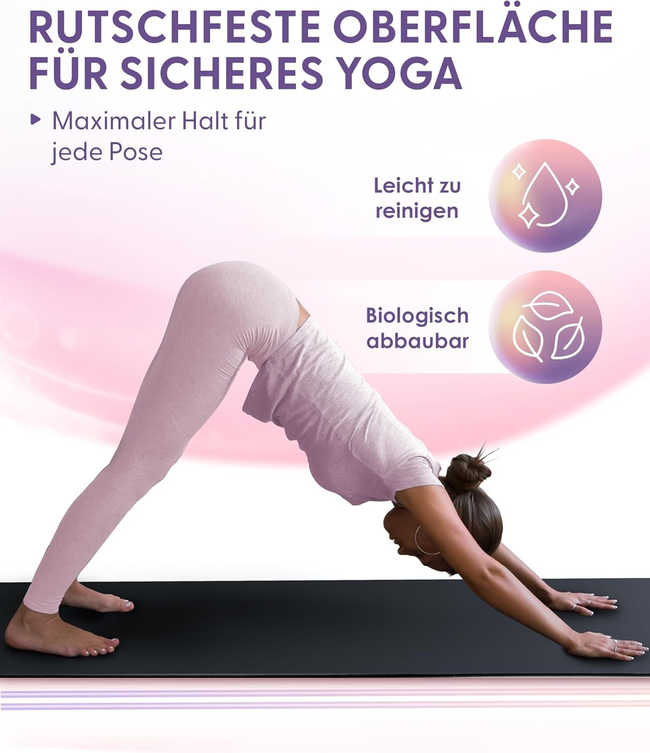 Esterilla de yoga de caucho natural | Esterilla de yoga antideslizante y acolchada | Esterilla de fitness para yoga, pilates, esterilla de gimnasia, esterilla deportiva con correa de