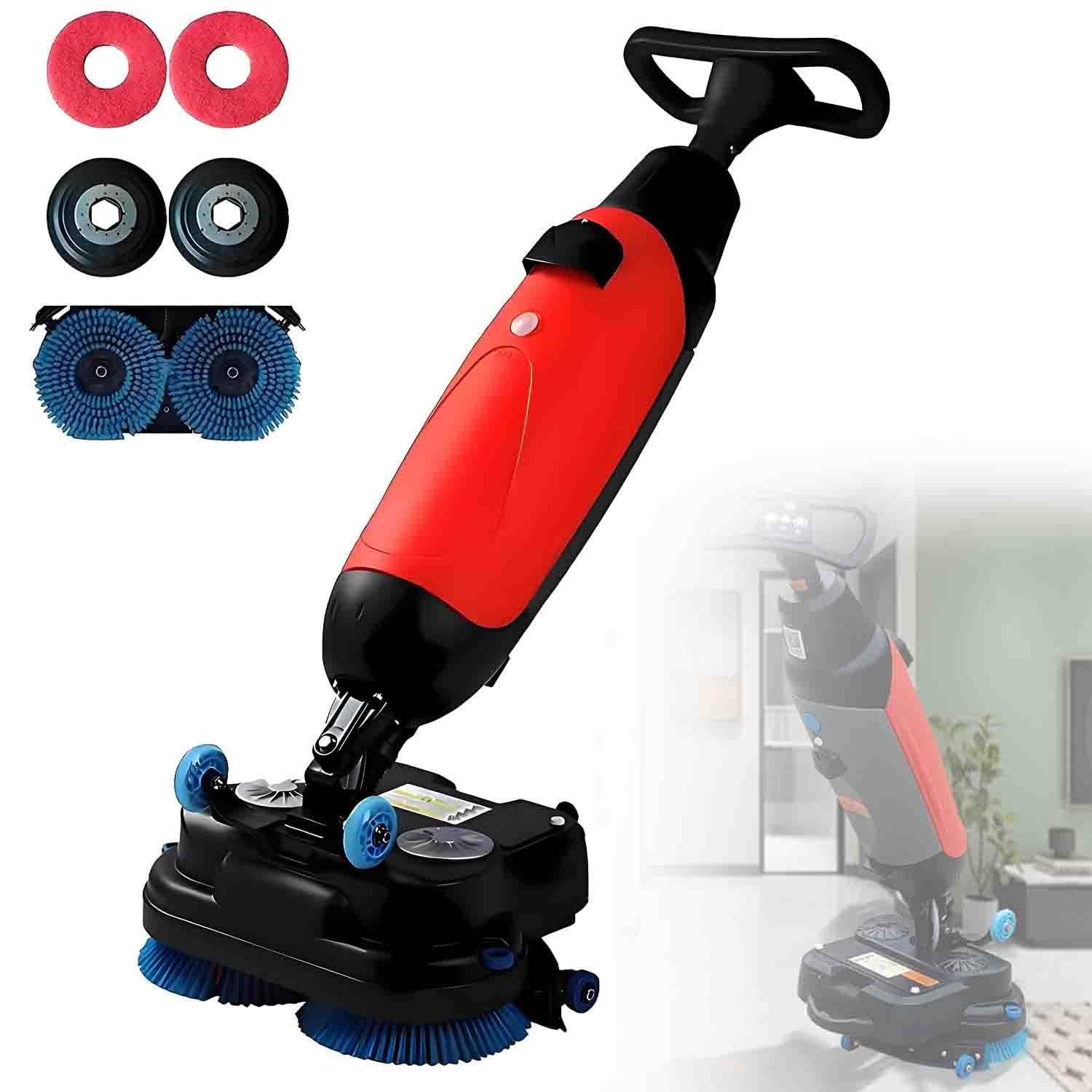 Elektrischer Scheuersaug- und Polierroboter für gewerbliche Fliesenböden, mit separaten 4-Liter- und 6-Liter-Tanks, 360° drehbarem Kopf für Fliesen, Teppiche, Hartholzböden und Marmor. Red