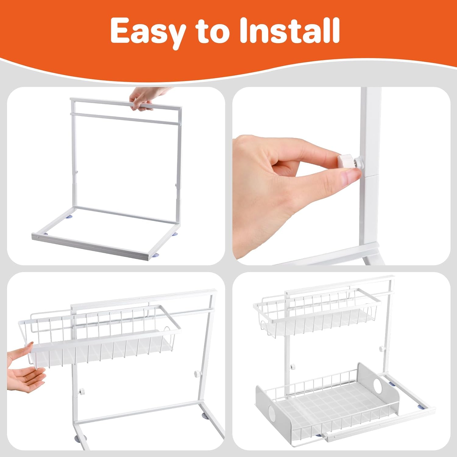 FUNYKICH 2 Pack Height Adjustable Under Sink Organizers and Storage, 2 Tier Slide out Pull out Cabinet Organizer Shelf for Kitchen Bathroom Closet Pantry, White - Image 6