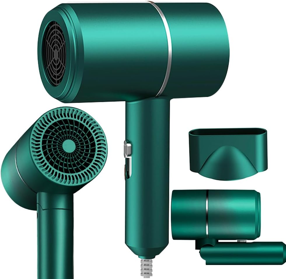 800W Foldable Hair Dryer Ion Hair Dryer Quick Drying Travel Hair Dryer Foldable Small with 2 Temperature Modes Hair Dryer Quick Drying with Hot/Cold Button for Women Home Travel (Green)