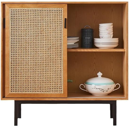 Bufetera Wooden Sideboard Home Rattan Double Door Sideboard Restaurant Tableware Storage Cabinet Double Layer Aparadores Para Comedor
